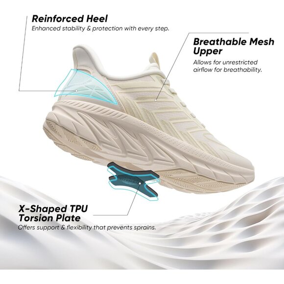 Women's Ivory Walking Shoes Comfort Breathable Non-Slip Gym Training Sneaker - Picture 4 of 8